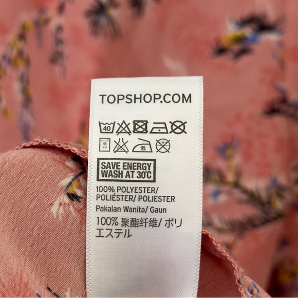 Topshop Floral Ruffle Wrap Mini Dress Size 6 Pink Flared Sleeve - Picture 6 of 7